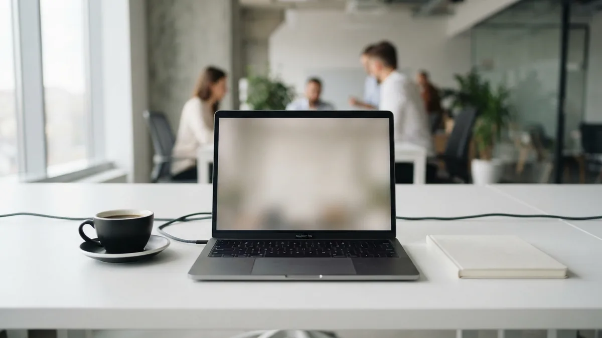 Clean laptop workspace with cables and paper illustrating structured API request handling