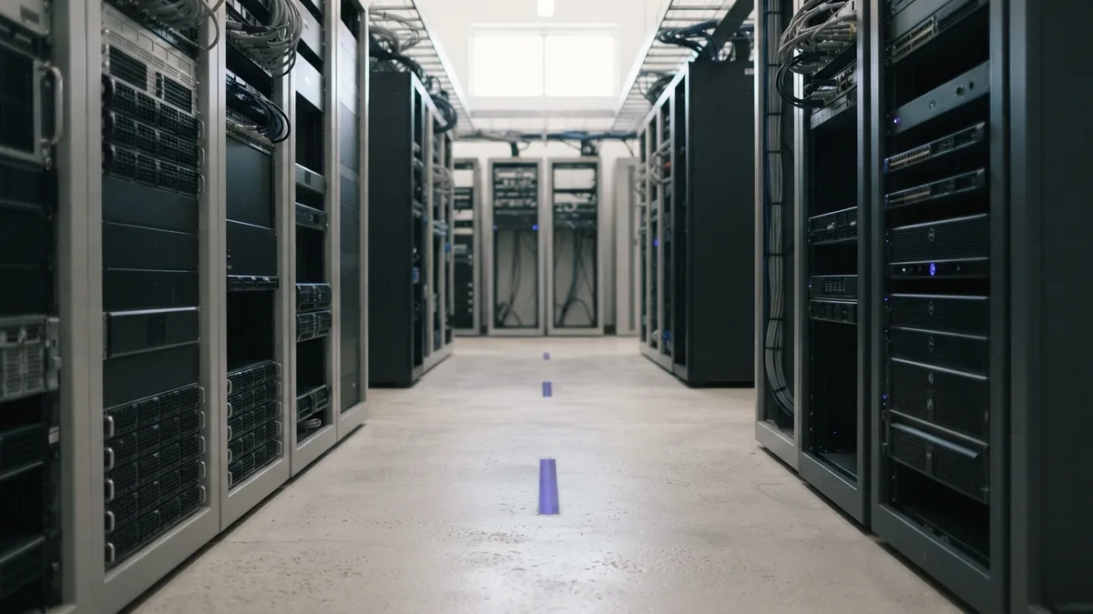 Orderly paths through a modern server aisle Tidy server aisle showing an orderly path through modern web infrastructure