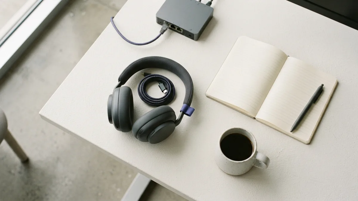 Headset, network device, cables, and notebook arranged for voice API feature planning