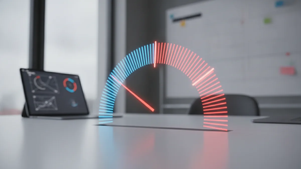 Glowing speed dial representing reduced latency and network overhead