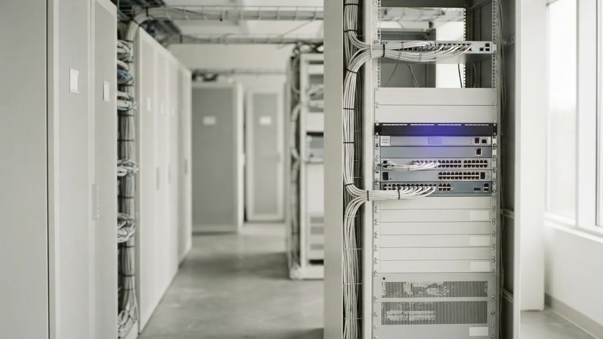 Bright server aisle showing the calm infrastructure behind API requests and responses