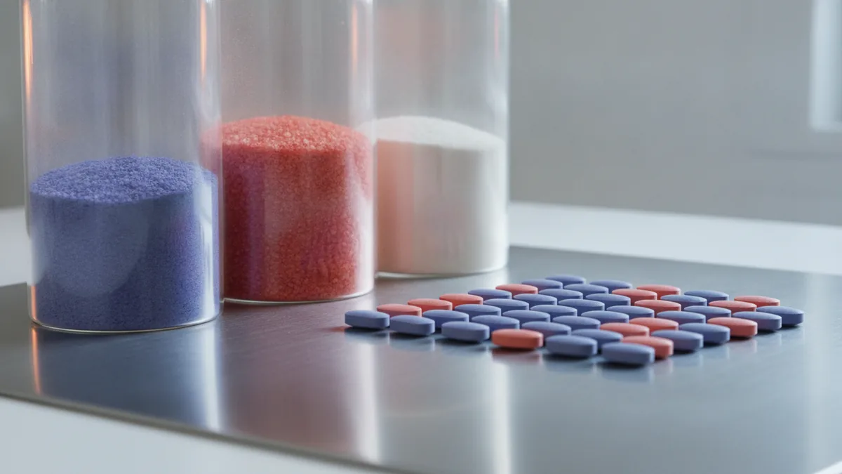 Pharmaceutical ingredients and tablet forms arranged for drug production