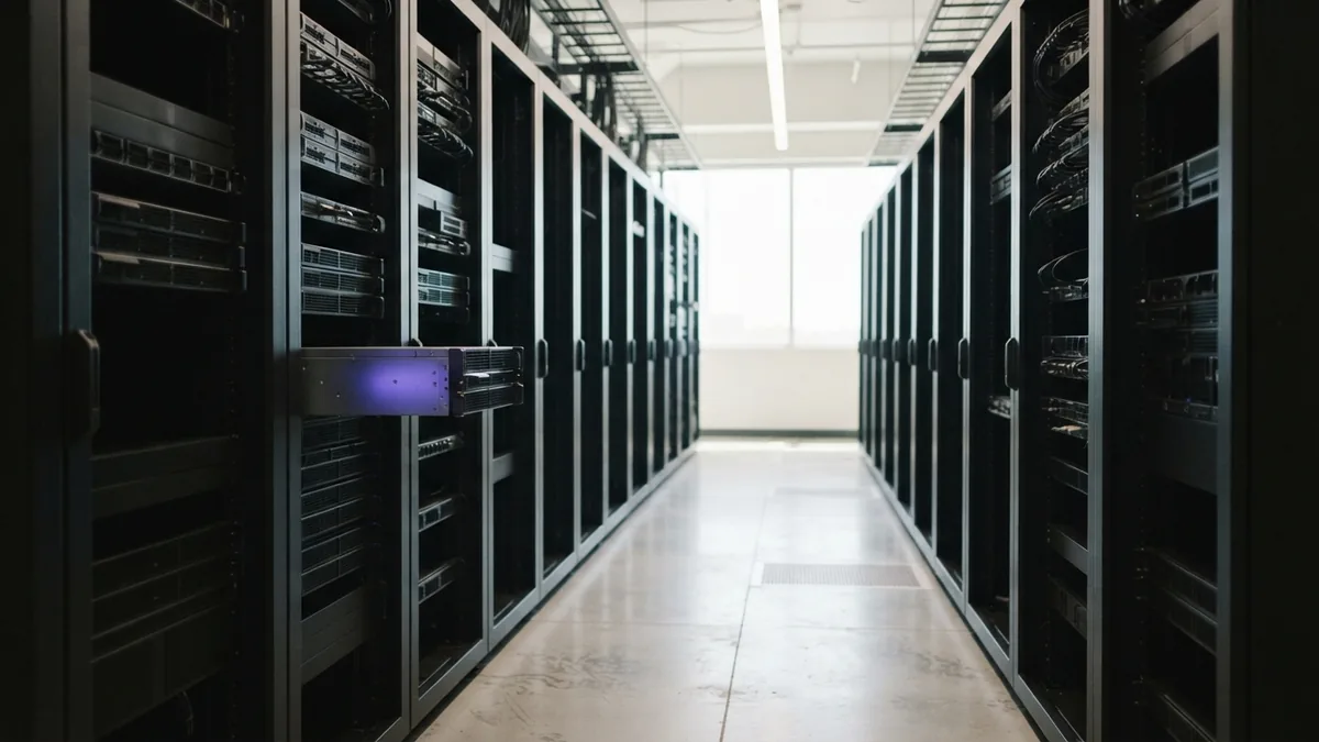 Bright, orderly server racks representing API endpoints serving product and social app requests