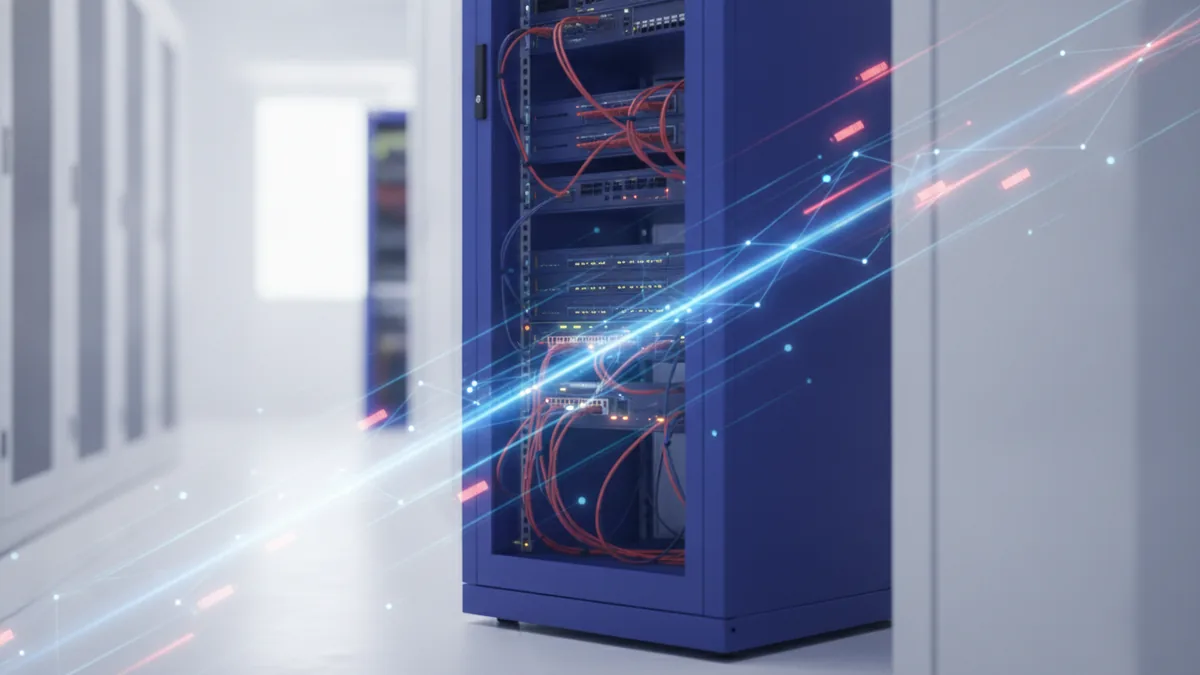 API in software systems Data center hardware illustrating API communication between endpoints.