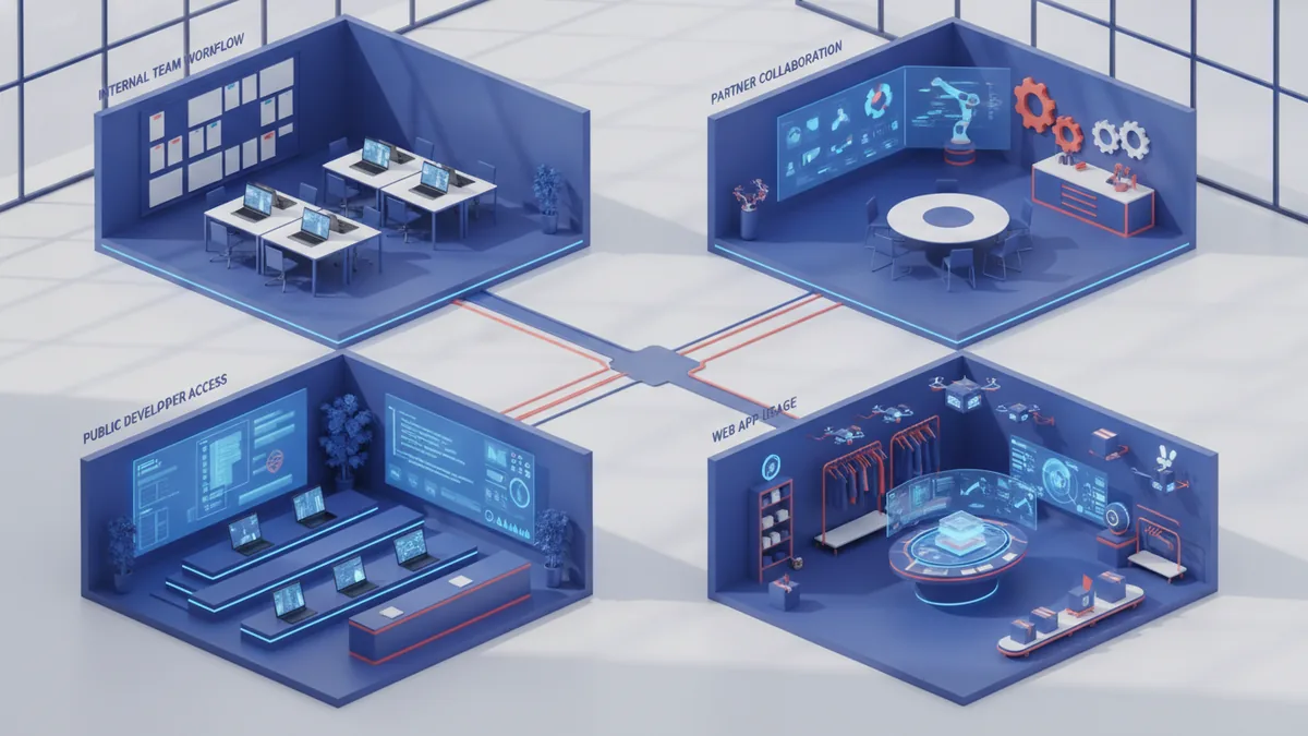 Different audiences using APIs: internal, partner, web, and public.