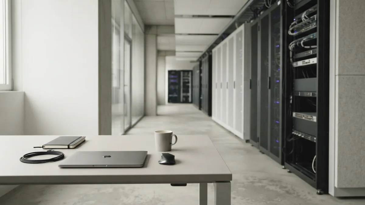 Bright server aisle representing the systems and data that API security helps protect