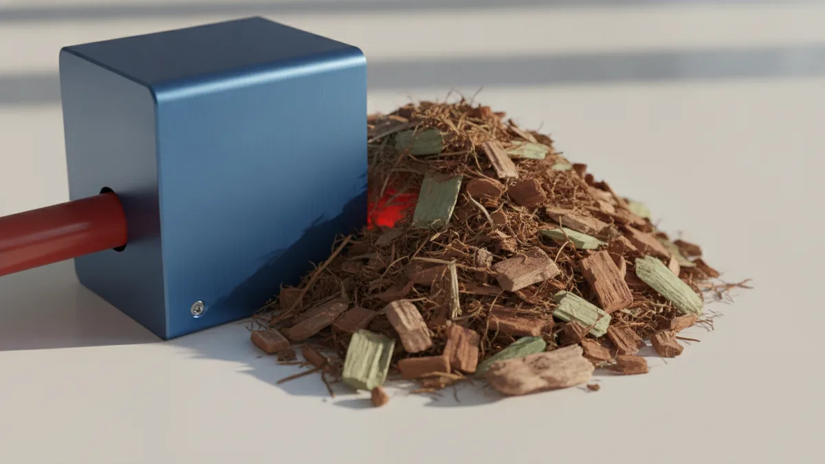 Wood chips illustrating biomass feedstock used for energy conversion.