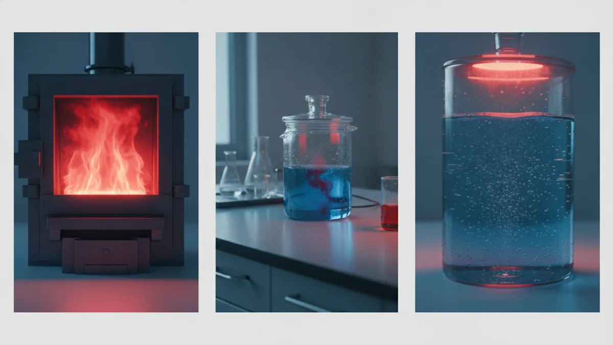 Thermochemical and chemical conversion scenes representing biomass processing routes.