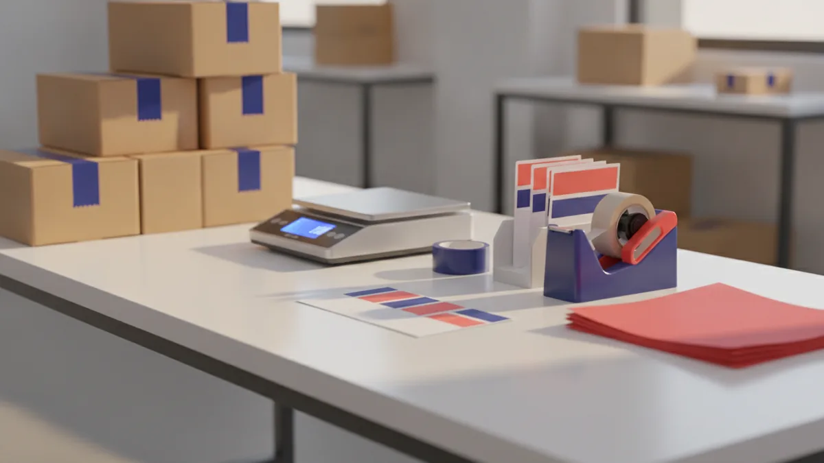 Packing station symbolizing reduced inventory work in a lean ecommerce model