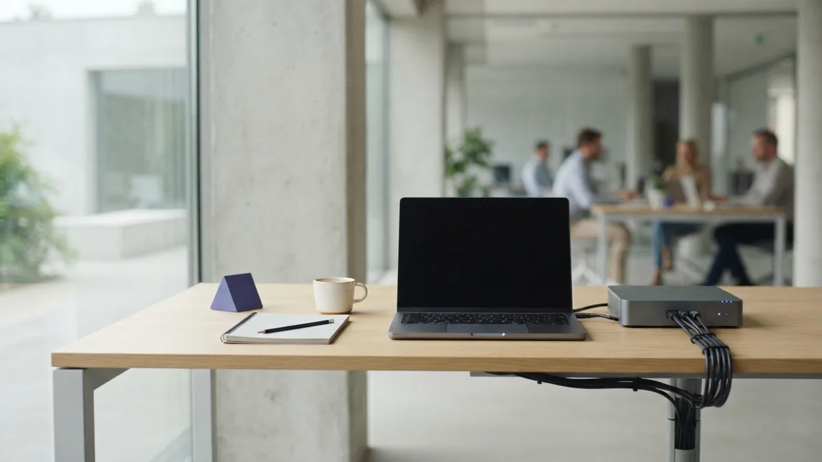 Laptop and compact server hardware representing front-end and back-end software work