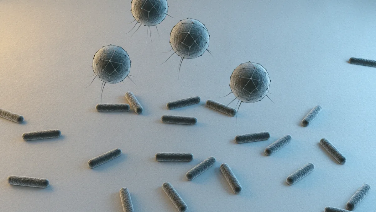 Phages begin infection Bacterial cells with nearby phage-like particles suggesting early contact