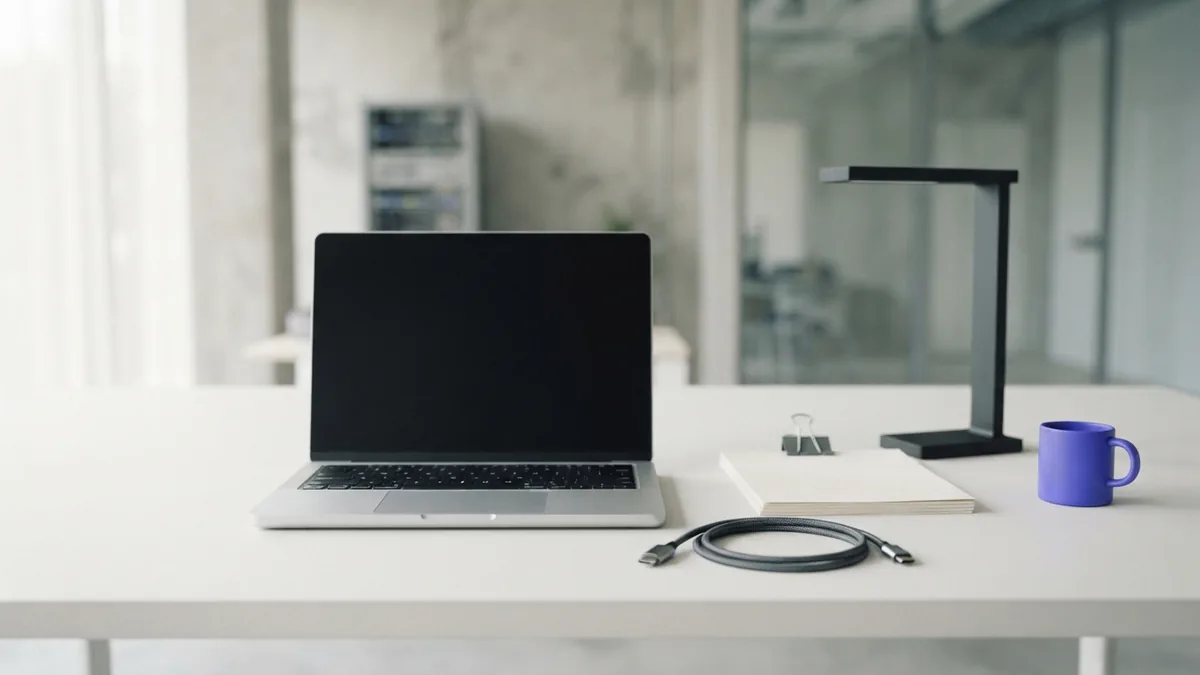 Simple tools support a clear user journey Minimal desk setup with laptop and organized tools representing clear web user experience