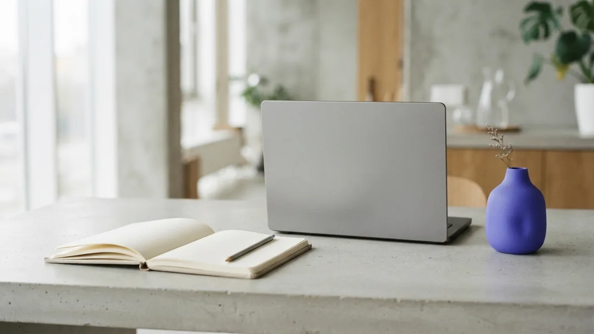 A flexible workspace for a growing shop Minimal laptop workspace suggesting control and flexibility for an online shop